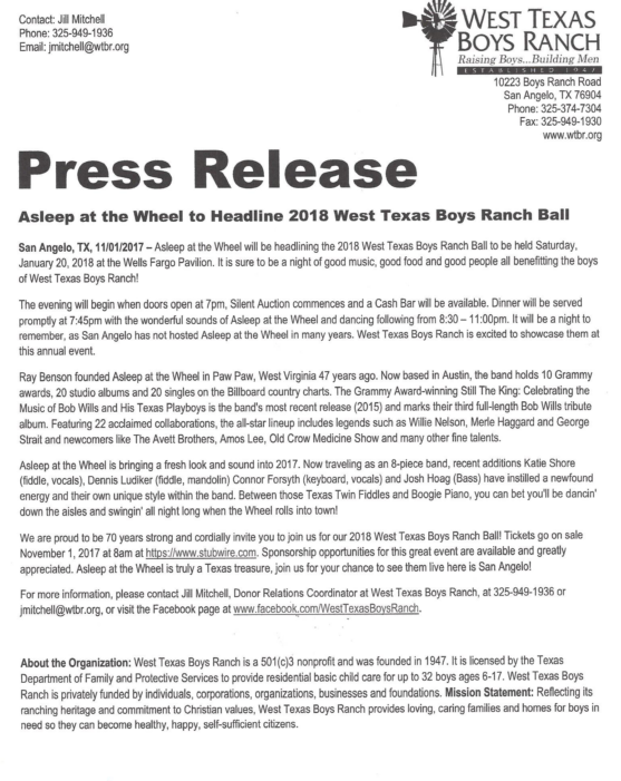 West TX Boys Ranch Ball 2018